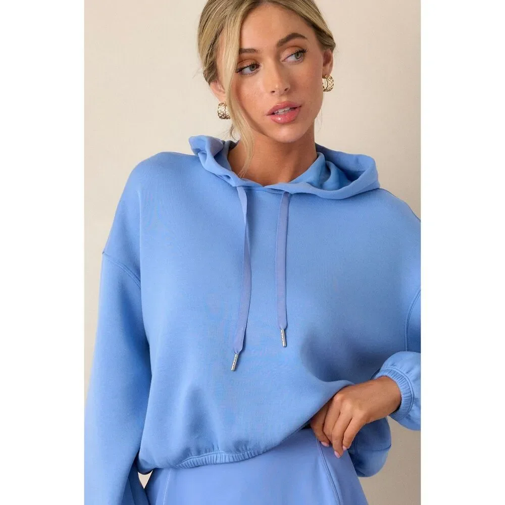 Spanx AirEssentials  Cropped Hoodie Size M Cornflower Blue $128 - Picture 5 of 10